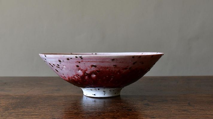 Peter Wills - Large River Grogged Shallow Dish with Copper Reds and Bronze...