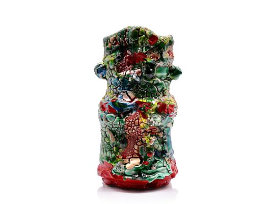  - Oribe urushi vermillion lacquered hanaire (flower vase)
