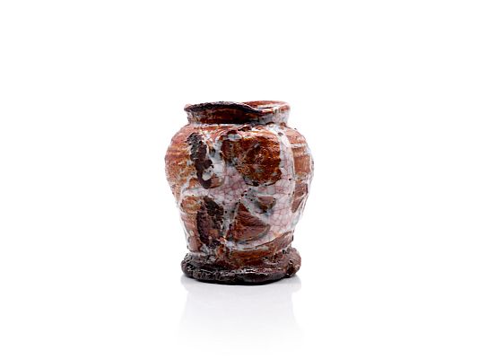  - Small Nezumi shino tsubo jar with applied urushi lacquer