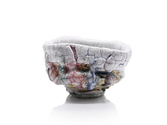  - White glazed Chawan with applied urushi lacquer