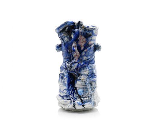  - White porcelain hamaire (flower vase) with blue and red urus...