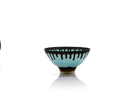 Little Blue Bowl with Bronze Rim and Ash Glaze Centre by Peter Wills