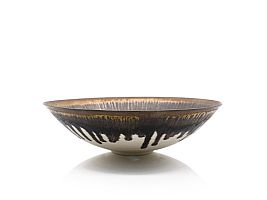 Medium Shallow Bowl with Bronze Rim, Plate Slate and Ash Centre by Peter Wills