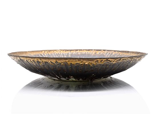 Peter Wills - Large White Platter with River Grog, Bronze Rim and Turquois...