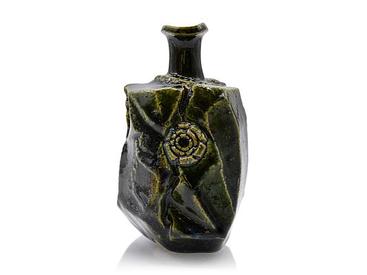  - Hand carved green oribe tokkuri