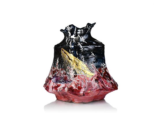  - Large Vessel with Golden Whale in Scarlet Waves