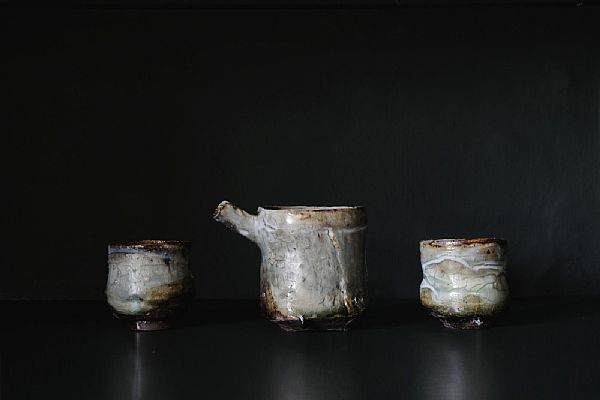 Margaret Curtis - Celadon Katakuchi and Two Sake Cups