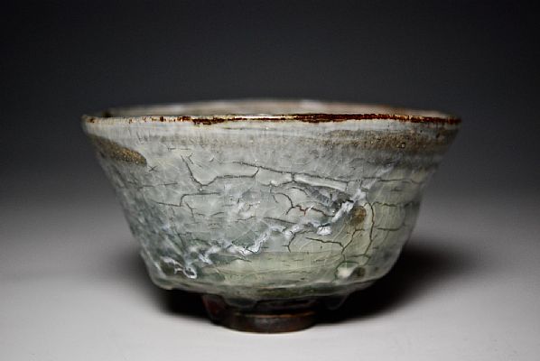 Margaret Curtis - Wheel thrown Chawan, using black clay with celadon and coppe...