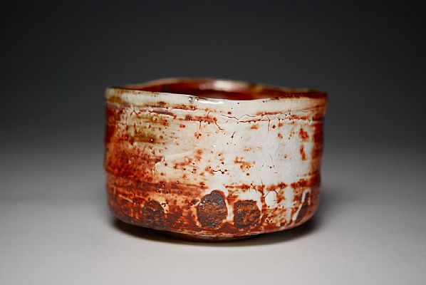 Lisa Hammond MBE - Red Shino Chawan with finger marks, hand carved foot.