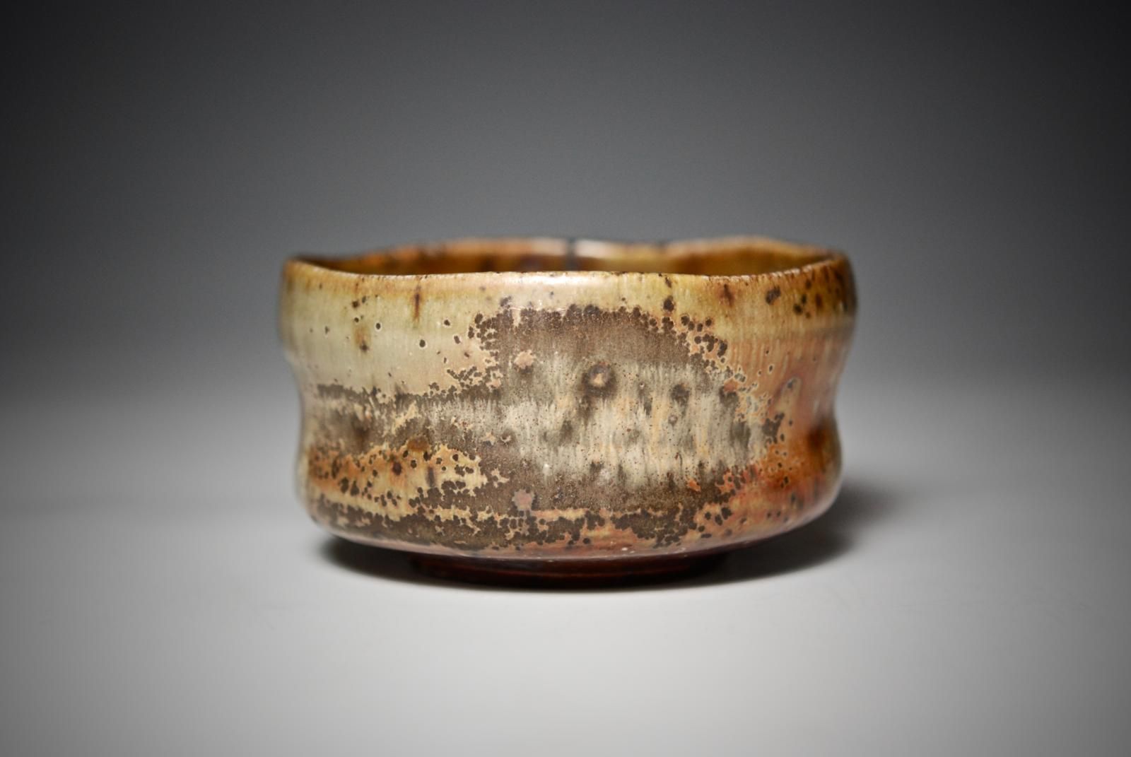 Thrown stoneware Chawan. Glazed outside and inside. Woodfired and salt glazed, fired for 2 days in a Burry style firebox cross-draft kiln with Australian Eucalyptus. by Sandy Lockwood