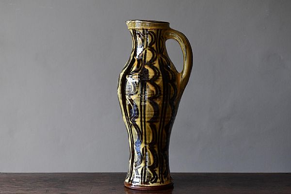 Doug Fitch - Combed Baluster Jug, Yellow over Black