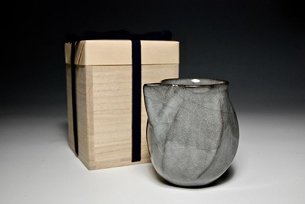 Akihiko Watanabe - Katakuchi.  Anagama wood fired in a saggar with celadon glaz...