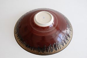 Large Deep Red and Bronze Porcelain Bowl by Peter Wills