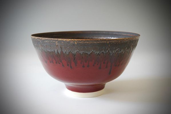 Peter Wills - Large Deep Red and Bronze Porcelain Bowl