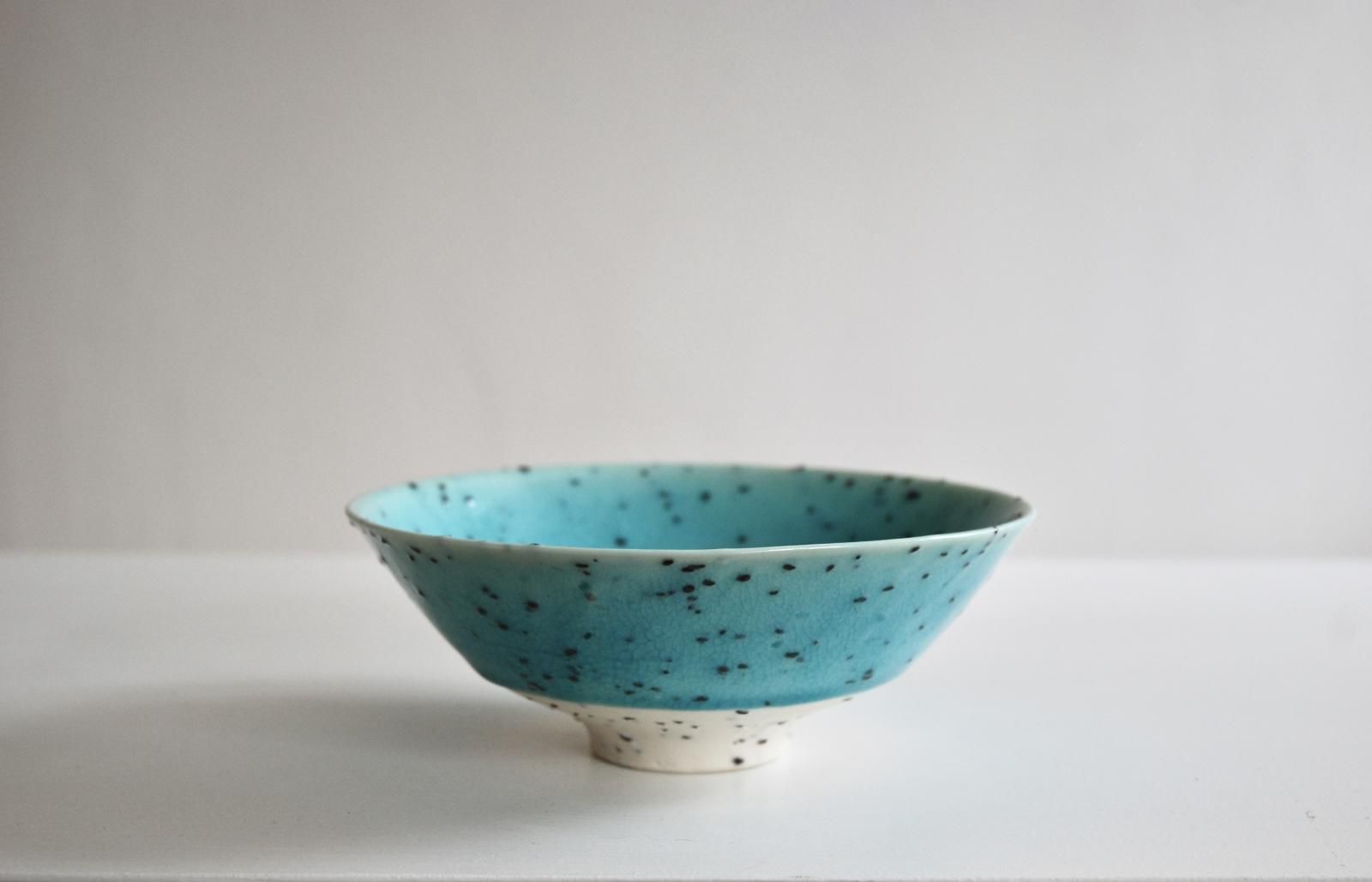 Medium river grogged porcelain turquoise bowl by Peter Wills