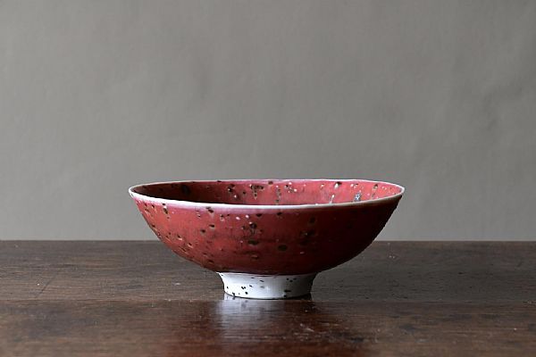 Peter Wills - Small Copper Red River Grogged Porcelain Bowl