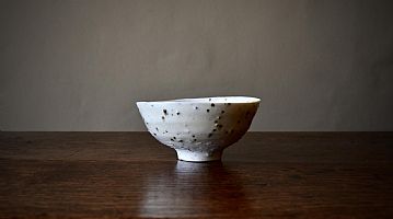 Small River Grogged Porcelain Bowl with very light pink blush. by Peter Wills