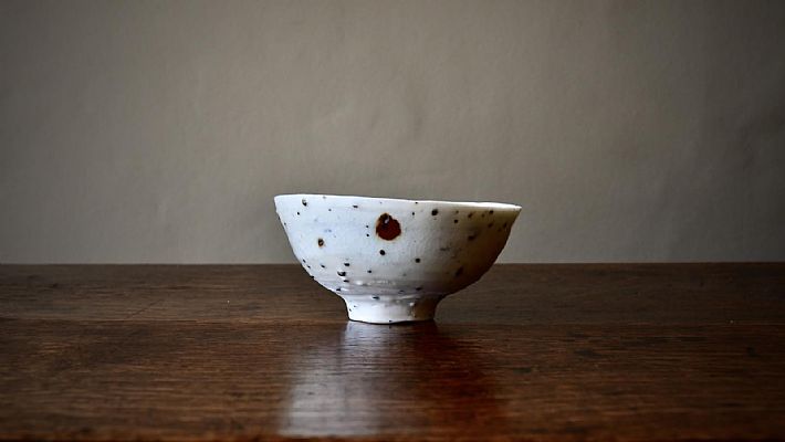Peter Wills - Small River Grogged Porcelain Bowl with very light pink blus...