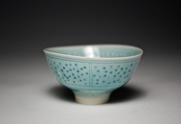 Peter Wills - Tiny Impressed Light Blue Porcelain Bowl