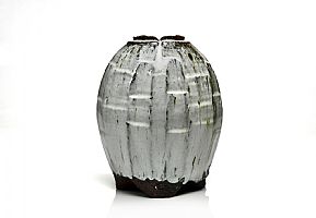 Mottled Ash Glaze VaseNoborigama FiredRed Clay Body with Straw Ash GlazeSigned Wooden Box by Kiyoshi Yamato