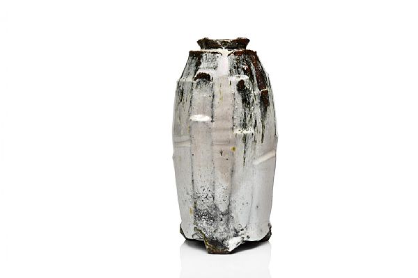 Kiyoshi Yamato - White Hagi Flower Vase, Noborigama FiredRed Clay Body with W...