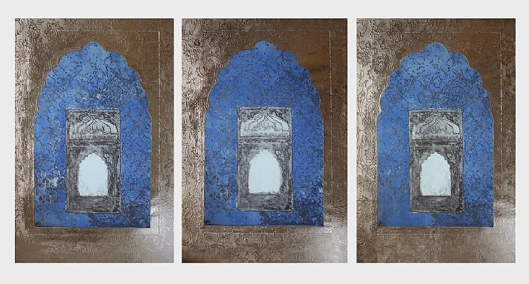 Natasha Kumar - Jali Window Triptych ( with 22 Carat Mushroom Gold Leaf )
