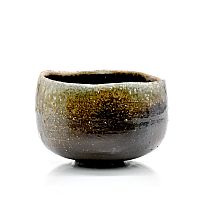 Chawan with natural ash glazing, Anagama fired by Mamoru Shibaoka