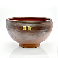 Bowl. unglazed, red collar overglaze and gold enamel, anagama fired by Yasuo Terada