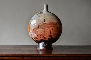Large Pilgrim Bottle with Autumn Bulrushes Design by Richard Heeley