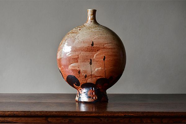 Richard Heeley - Large Pilgrim Bottle with Autumn Bulrushes Design