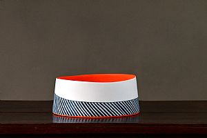 Shallow Bowl with Deep Orange Interior by Lara Scobie