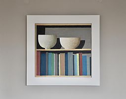 Two White Bowls and a Shelf of Books by Philip Lyons