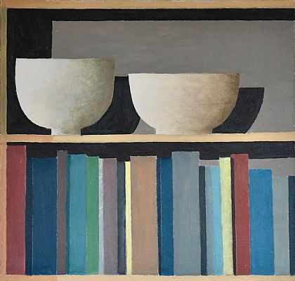 Philip Lyons - Two White Bowls and a Shelf of Books