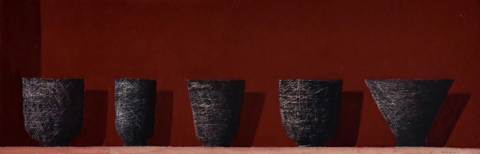 Philip Lyons - Five Black Bowls ( on dark red )