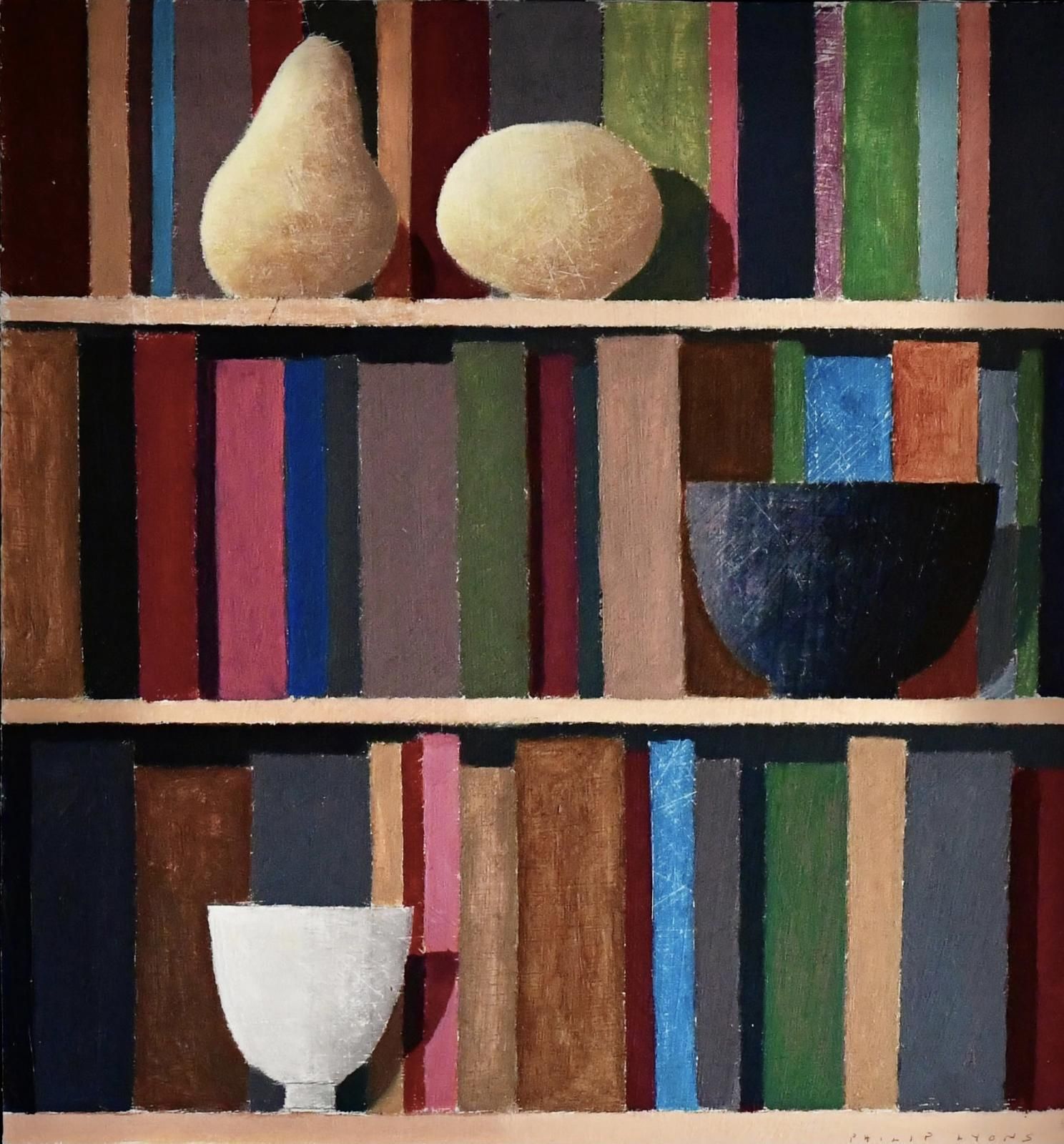 Two Gourds - Two Bowls - Three Shelves ( many books ) by Philip Lyons