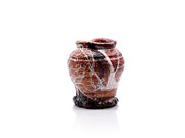 Small Nezumi shino tsubo jar with applied urushi lacquer by Kodai Ujiie