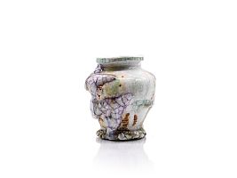 Small ofukei style tsubo jar with applied urushi lacquer by Kodai Ujiie
