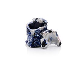 White porcelain chaire (tea ceremony tea caddy) with blue and red urushi lacquer by Kodai Ujiie
