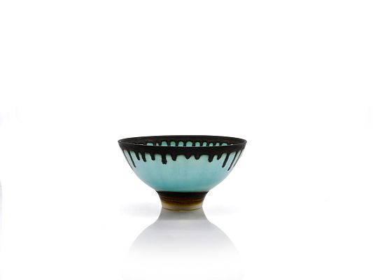 Peter Wills - Little Blue Bowl with Bronze Rim and Ash Glaze Centre