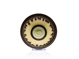 Small Cream Bowl with Ash Glaze Centre, Bronze Rim and Band by Peter Wills