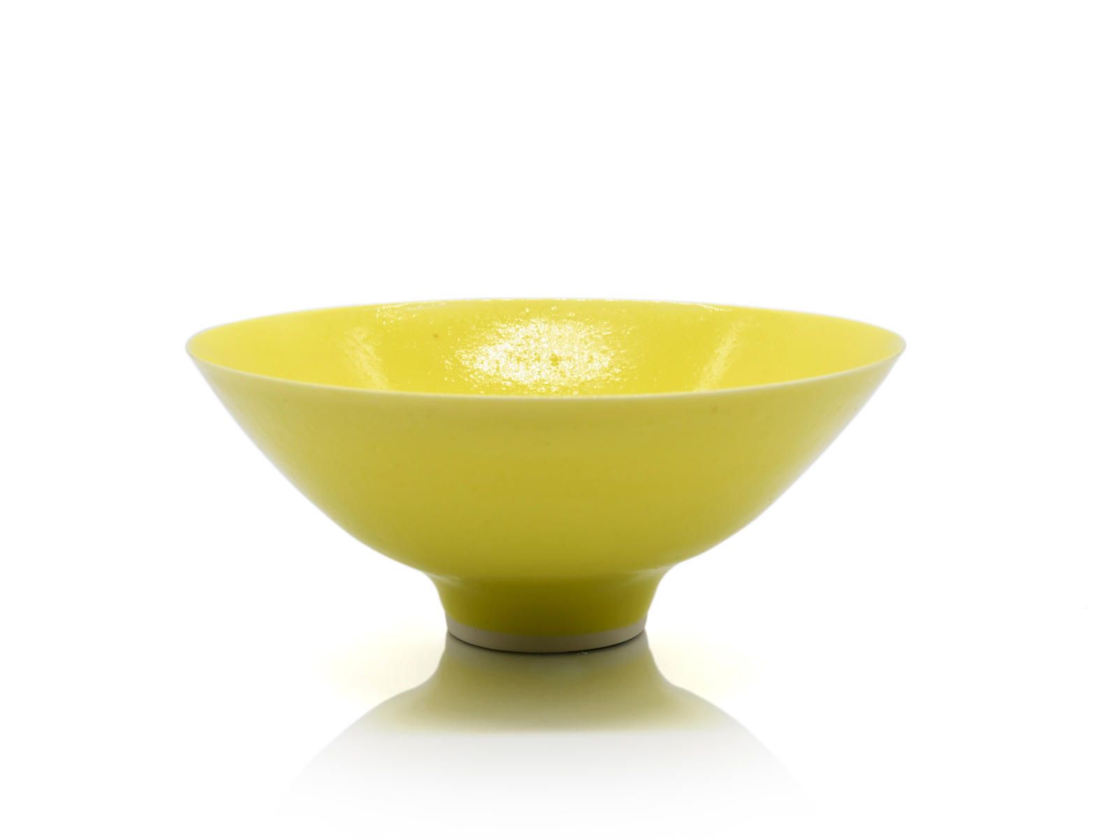Small Yellow Bowl with Bronze Band and Ash Glaze by Peter Wills