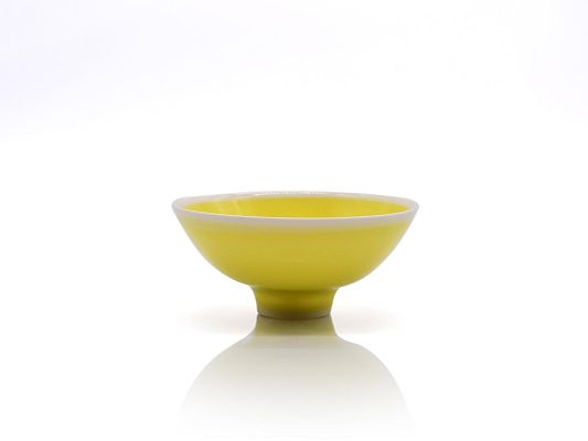 Peter Wills - Tiny Yellow Bowl with Bronze Band and Ash Glaze