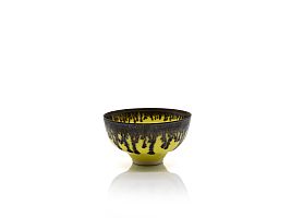 Tiny Yellow Bowl with Bronze Rim, Band and Ash Glaze Centre by Peter Wills