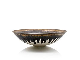 Medium Shallow Bowl with Bronze Rim, Plate Slate and Ash Centre by Peter Wills