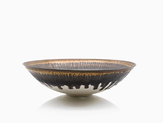 Peter Wills - Medium Shallow Bowl with Bronze Rim, Plate Slate and Ash Cen...