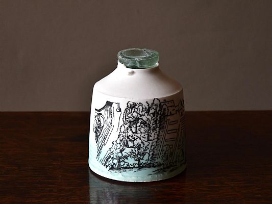Raewyn Harrison - Mudlarking Inkwell.  Porcelain with glass bottle top found o...