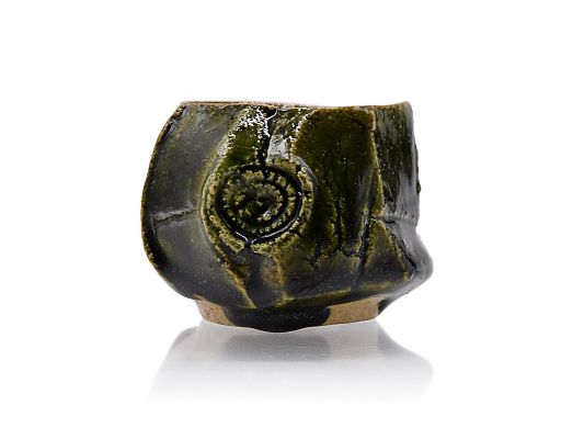 Yumiko Toda - Hand carved green oribe guinomi