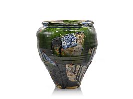 Oribe yobitsugi style large vase by Aaron Scythe