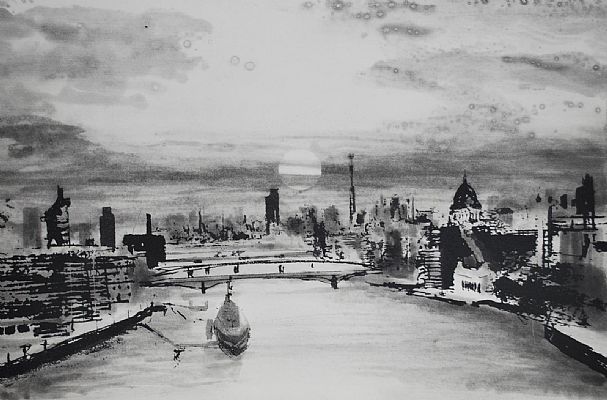Norman Ackroyd RA - Sunset from Tower Bridge