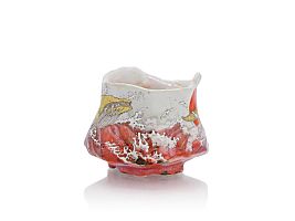 Golden Whale in Scarlet Waves Guinomi (sake cup) by Yoca Muta